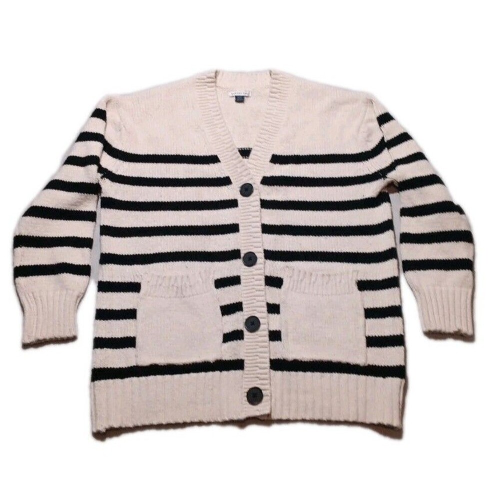 American Eagle Women's AE Oversized Button-Front Striped Cardigan Sweater